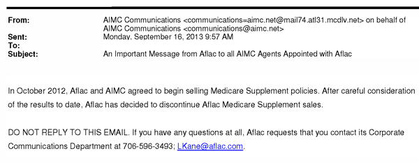 AFLAC Medicare Supplement Cancelled